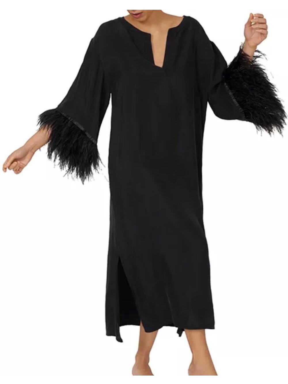 Rya Collection Ostrich Feather Caftan Black Size M/L